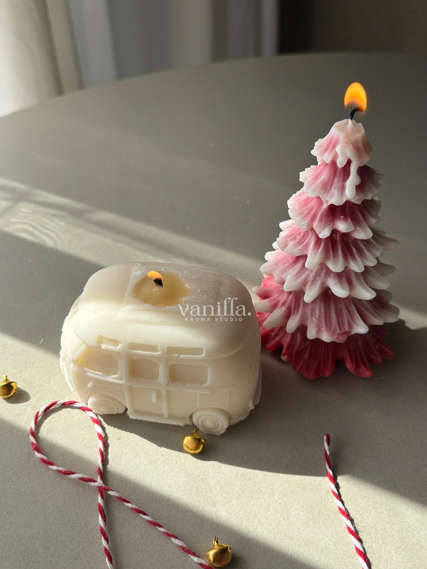 Camper Van with Christmas Tree Candle