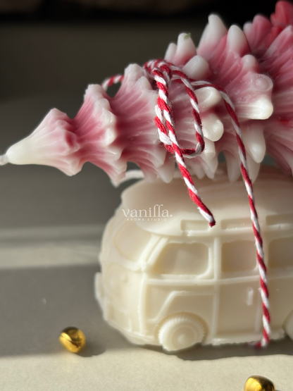 Camper Van with Christmas Tree Candle