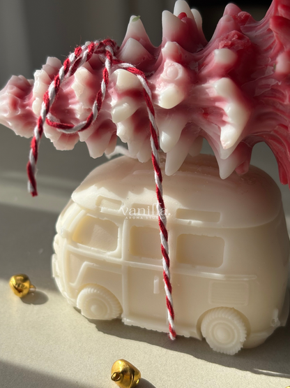 Camper Van with Christmas Tree Candle