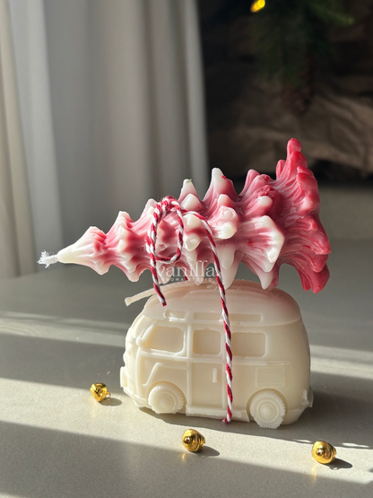 Camper Van with Christmas Tree Candle
