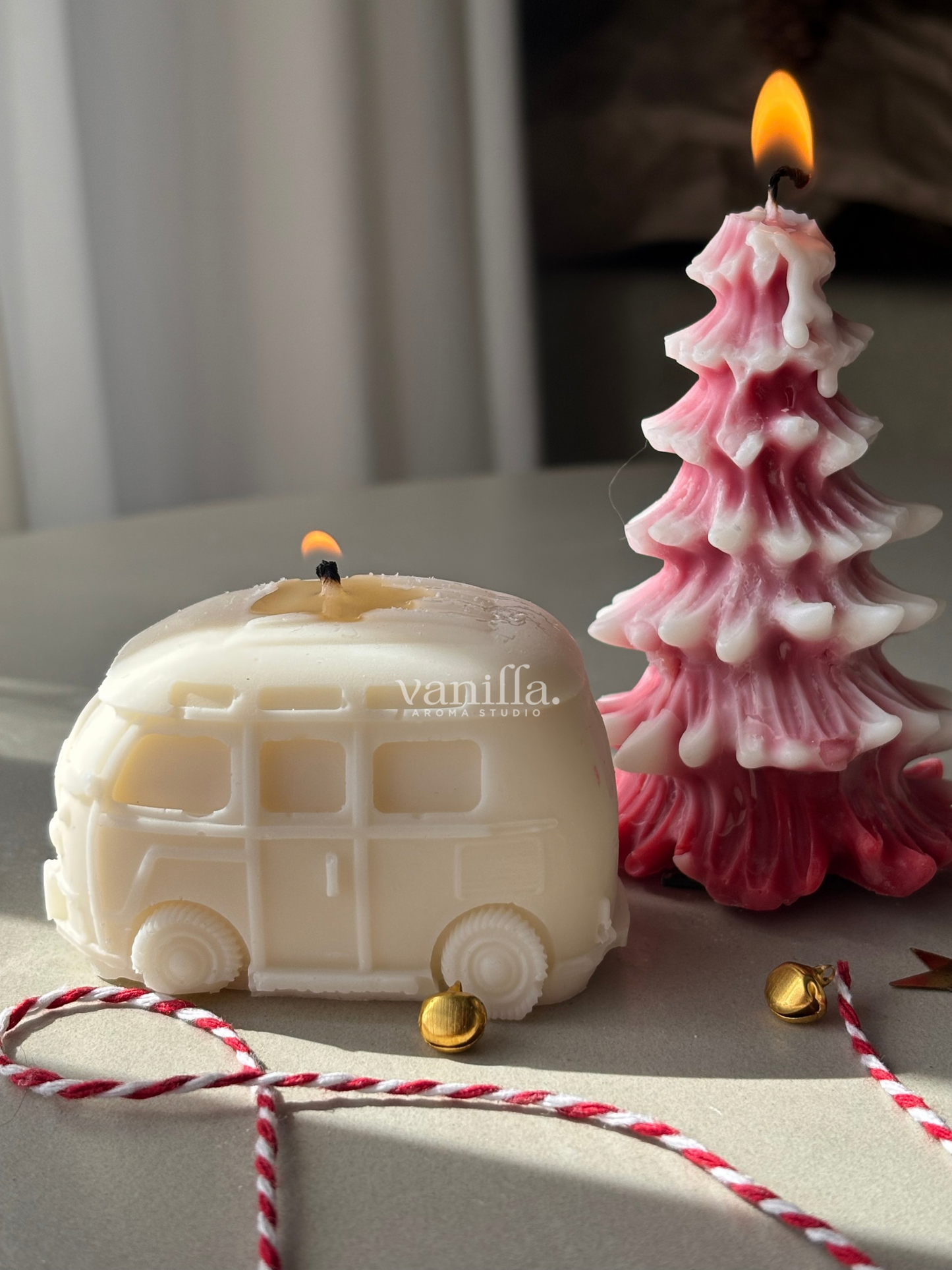 Camper Van with Christmas Tree Candle