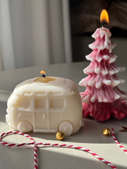 Camper Van with Christmas Tree Candle